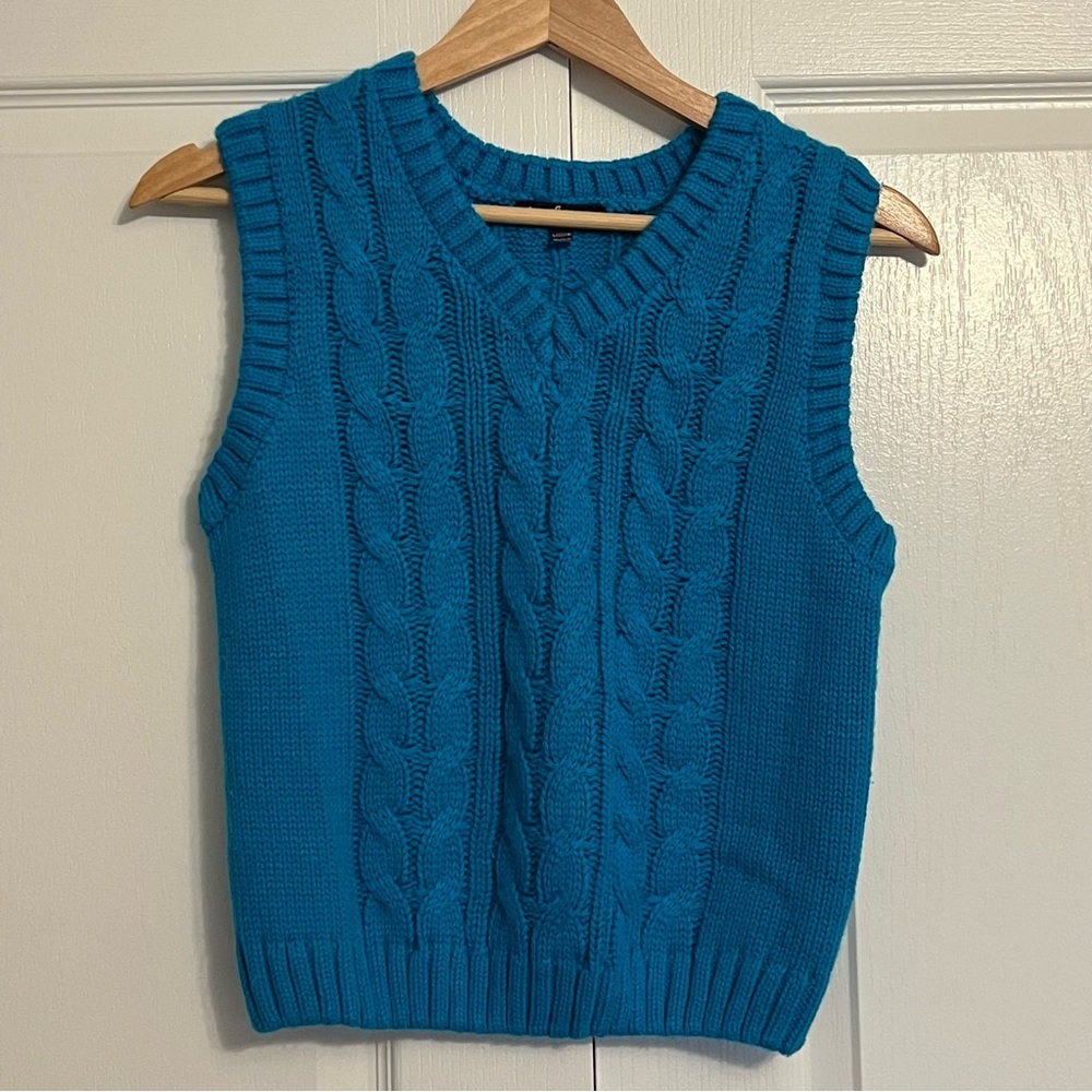 FRESHMAN Teal Knit Sweater Vest Top Girls Size Large 12/14